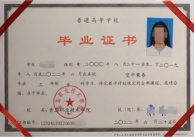 柳北青岛职业技术学院毕业证样本图片